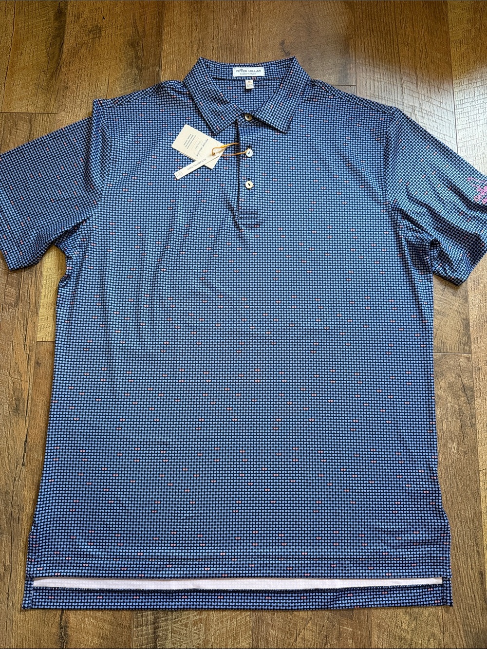 Peter Millar Navy Micro-Print Performance Polo